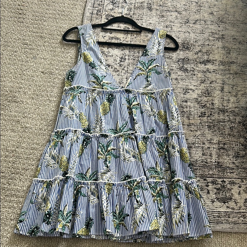 Blue Tiered Ruffled Sundress with V-Neck